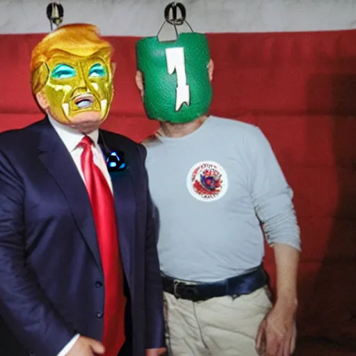 Image similar to trump as a boxeo fighter with a mexican mask.