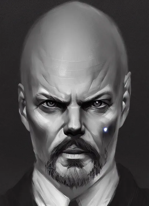 Image similar to « a portrait o cyberpunk vladimir lenin, glowing eyes, a digital painting by charlie bowater, featured on cgsociety, fantasy art, behance hd, wiccan, artstation hd »