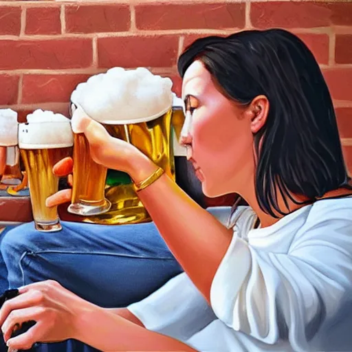 Image similar to Hyper realistic paint of people drinking beer