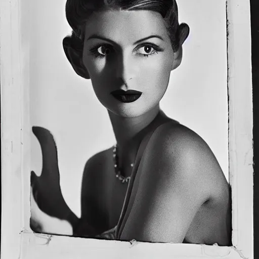 Image similar to portrait of a woman by Cecil Beaton , glamorous Hollywood style lighting, black and white, photorealistic