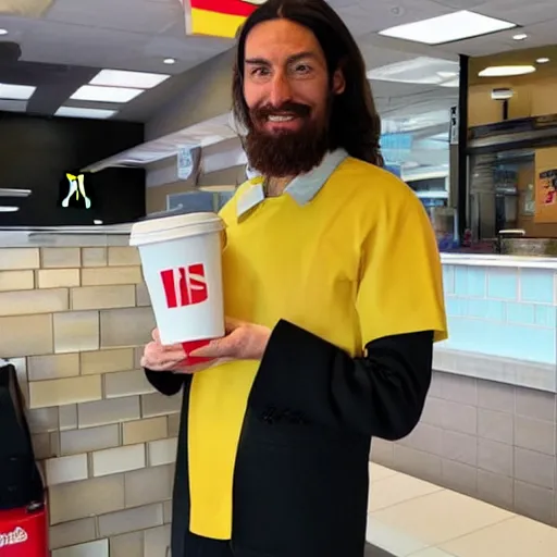 Prompt: Jesus spotted working at McDonalds