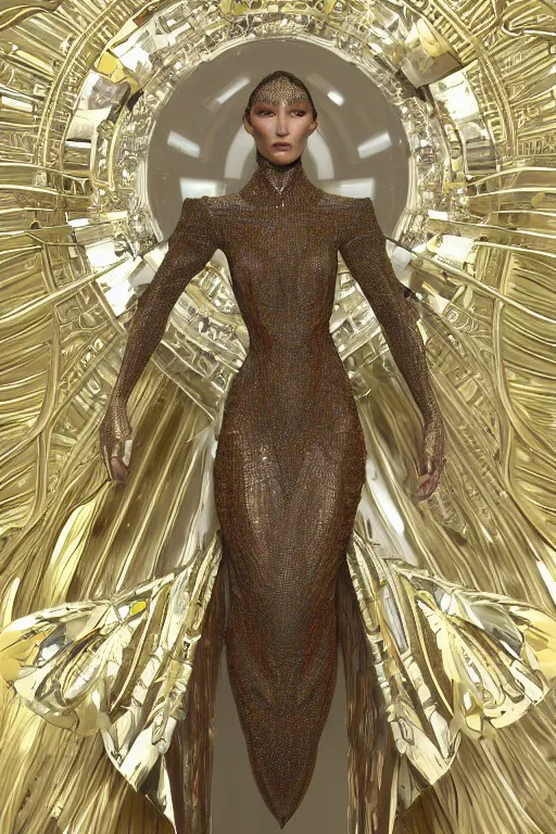 Prompt: a highly detailed 4 k render of a beautiful angel alien goddess bella hadid in iris van herpen dress schiaparelli in diamonds in style of alphonse mucha trending on artstation made in unreal engine 4