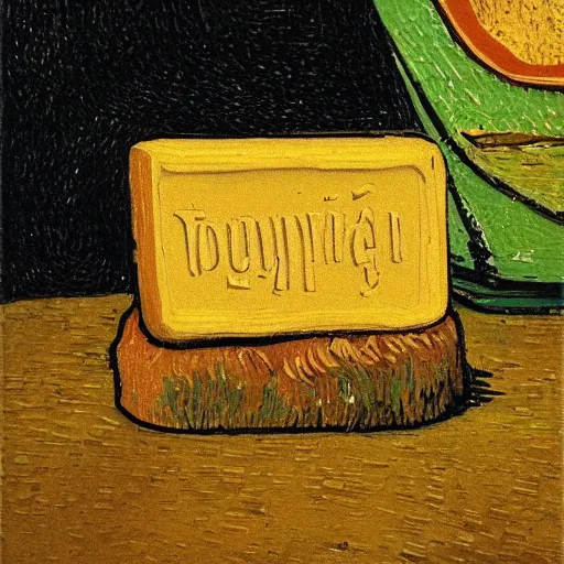 Prompt: illustration of a bar of soap in the style of van gogh