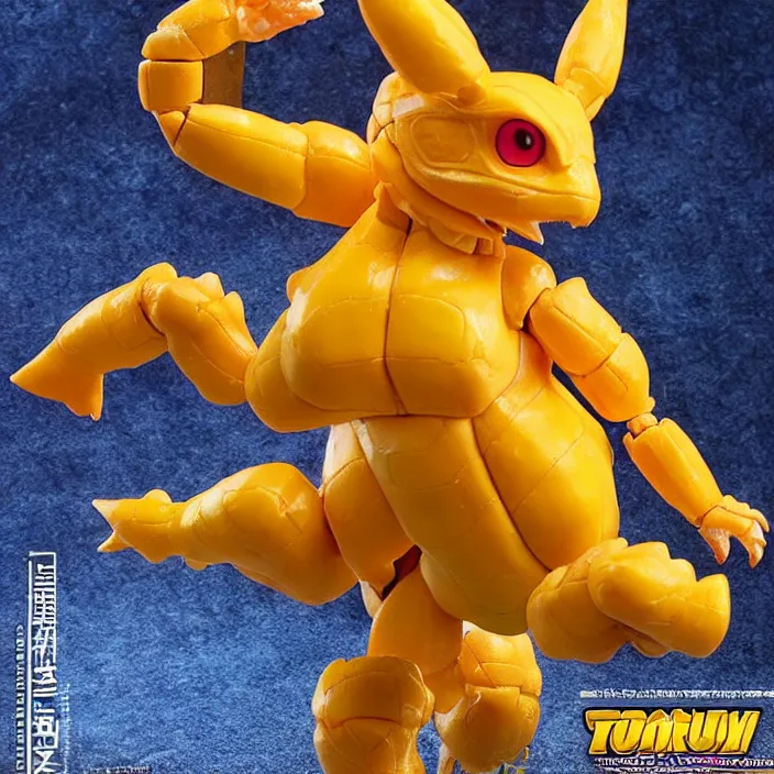 Image similar to a hot toys figure of agumon, figurine, detailed product photo