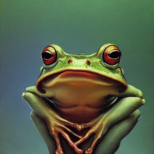 Image similar to frog, painting by Zdzislaw Beksinski