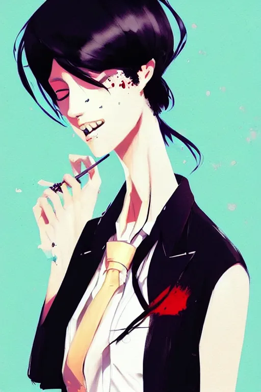 Image similar to a ultradetailed beautiful panting of a stylish woman wearing a shirt with a tie, she has black hair, by conrad roset, greg rutkowski and makoto shinkai, trending on artstation