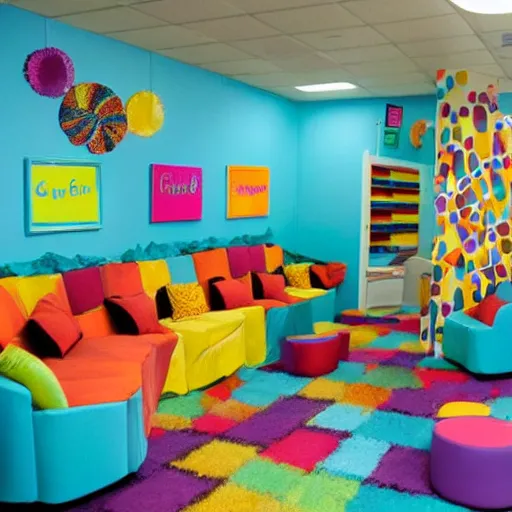 Image similar to a colorful theater dressing room made of candy
