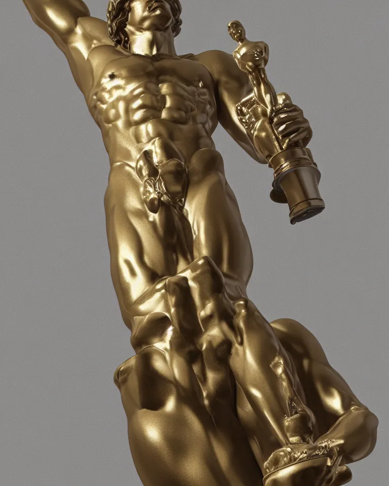 Image similar to statue of david as the oscar's award, photorealistic, highly detailed render, 4K