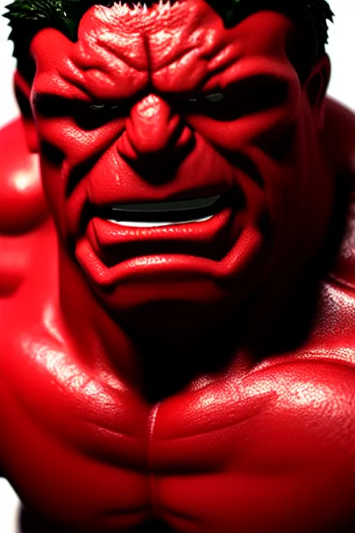 Image similar to 3d print of red hulk, cinematic, photograph