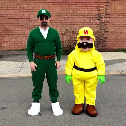 Image similar to mario dressing up as walter white