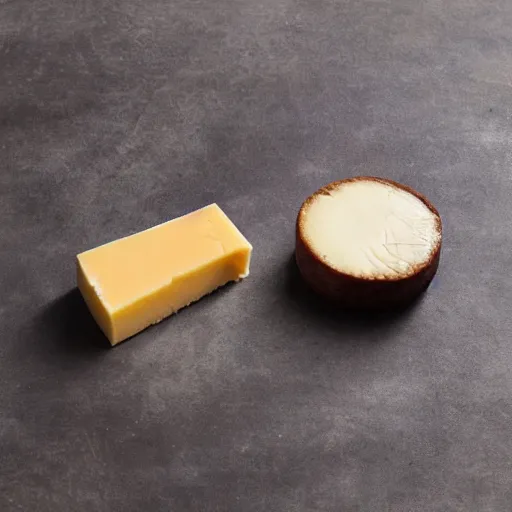 Prompt: round aged cheese with face