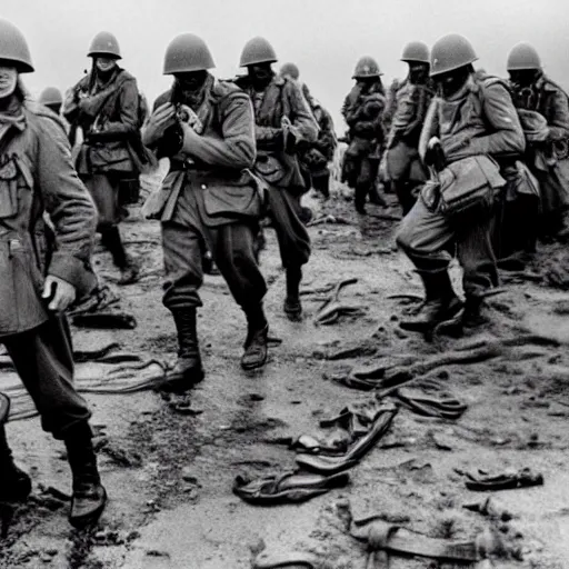 Prompt: wwii, black and white, photography, superheroes and marines on d - day