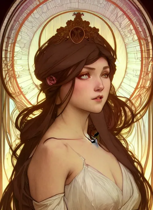 Prompt: digital character concept art by artgerm and greg rutkowski and alphonse mucha. clear portrait of a modern young wife blessed by god to uncontrollably become overwhelmingly perfect!! blonde, clothed full - figured, obviously feminine holy body!! light effect. hyper detailed, glowing lights!! intricate, elegant, digital painting, artstation, smooth, sharp focus