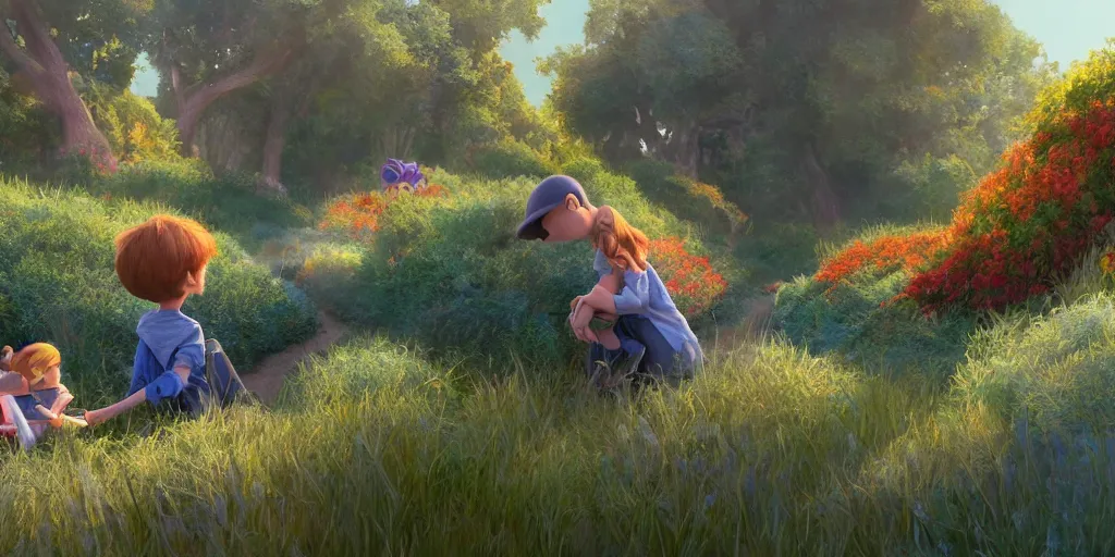 Prompt: Concept Art of cinematography of new Terrence Malick Pixar film