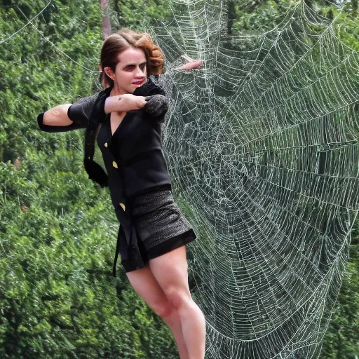 Image similar to emma watson tied up in a giant spider web