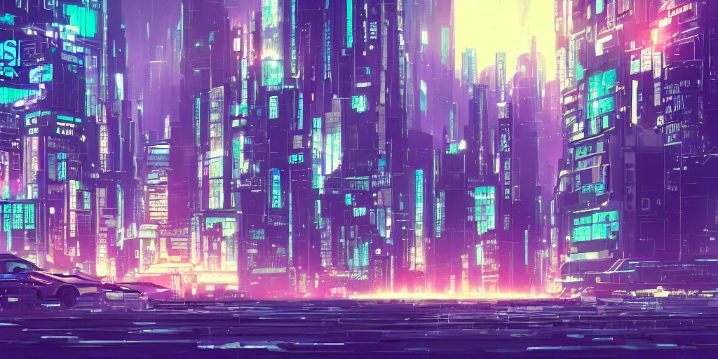 Image similar to city in the style of cyberpunk, singular gigantic building focus, space sky, anime illustration, cinematic