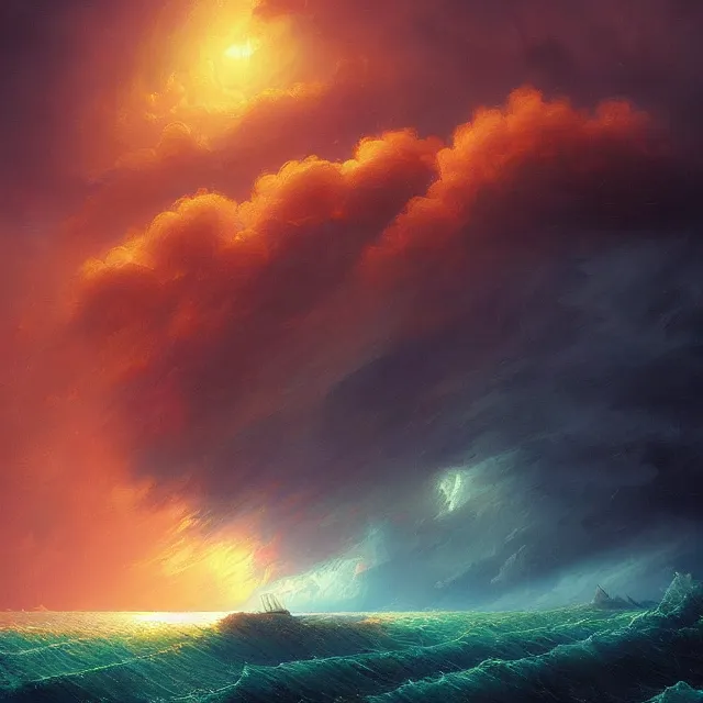 Prompt: the eye of an hurricane, fantasy landscape, colorful, sharp and focus, ultra detailed, beautifully lit landscape, astrophotography, in the art style of dan mumford, ivan aivazovsky and marc simonetti