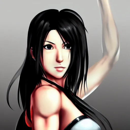 Prompt: high quality portrait of tifa lockhart, detailed background, trending on artstartion