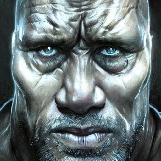 Image similar to dwayne johnson as berserker old half shark half man with a large scar across his eye | cinematic lighting | award - winning | closeup portrait | by donato giancola and mandy jurgens and charlie bowater | featured on artstation | pencil sketch