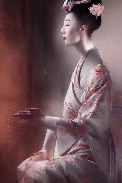 Image similar to geisha prima ballerina, gorgeous, ethereal, intricate, elegant, volumetric lighting, scenery, digital painting, highly detailed, artstation, sharp focus, illustration, concept art, ruan jia, steve mccurry