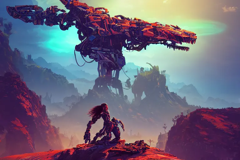 Image similar to slitherfang machine mecanical creature robot of horizon forbidden west horizon zero dawn radiating a glowing aura global illumination ray tracing hdr fanart arstation by ian pesty and alena aenami artworks in 4 k