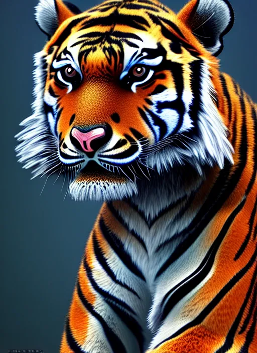 Image similar to photo of a gorgeous young tiger in the style of stefan kostic, realistic, sharp focus, 8k high definition, best on artstation, insanely detailed, intricate, elegant, art by stanley lau and artgerm