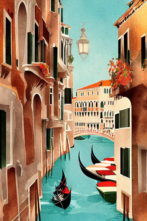 Image similar to vintage art of venice, in the style of katinka reinke