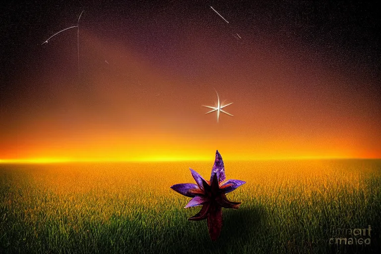 Prompt: a shooting star alone in the sky of an unknown universe in the style of phil koch