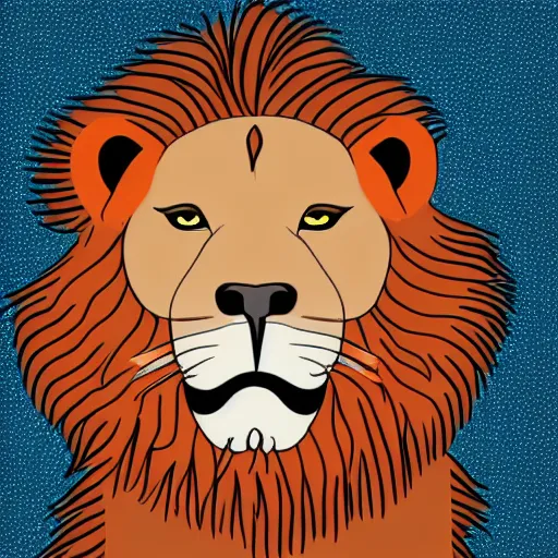 Prompt: full body portrait Lion with a sympathetic and expressive face, round and well-drawn eyes, mouth is simple and pleasant, ears are listening, body is strong and upright, paws firm to the ground, tail slightly wavy, Anthropomorphic, highly detailed, colorful, illustration, smooth and clean vector curves, no jagged lines, vector art, smooth