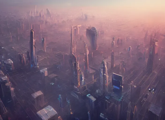 Image similar to painting of a tall futuristic city from above the clouds, intricate abstract. delicate artwork. by Tooth Wu, wlop, beeple, dan mumford. octane render, trending on artstation, greg rutkowski very coherent symmetrical artwork. cinematic, hyper realism, high detail, octane render, 8k, depth of field, bokeh. chrome accents.