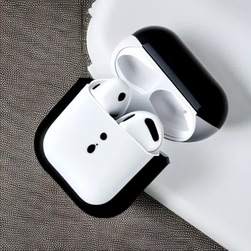 Image similar to black airpods pro case with marshmallow logo on it, studio, product photo