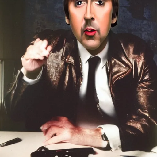 Image similar to nic cage superimposed into a photo as the fifth beatle