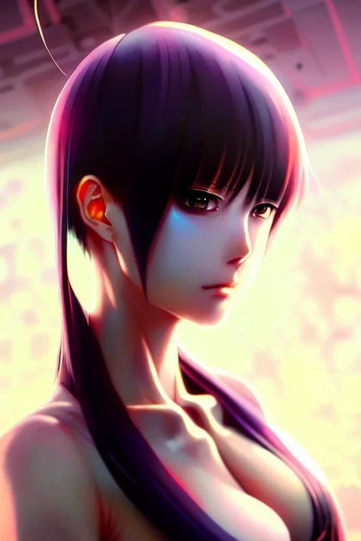 Image similar to ”ultra realistic, beautiful anime woman, modern, cyberpunk, intricate, elegant, super highly detailed, professional digital painting, artstation, concept art, smooth, sharp focus, no blur, no dof, extreme illustration, 8k resolution, beautiful, cinematic, art by artgerm and greg rutkowski and eiichiro oda”