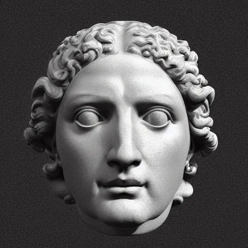 Image similar to head of a renaissance statue in a huge neon ring, 3 d render