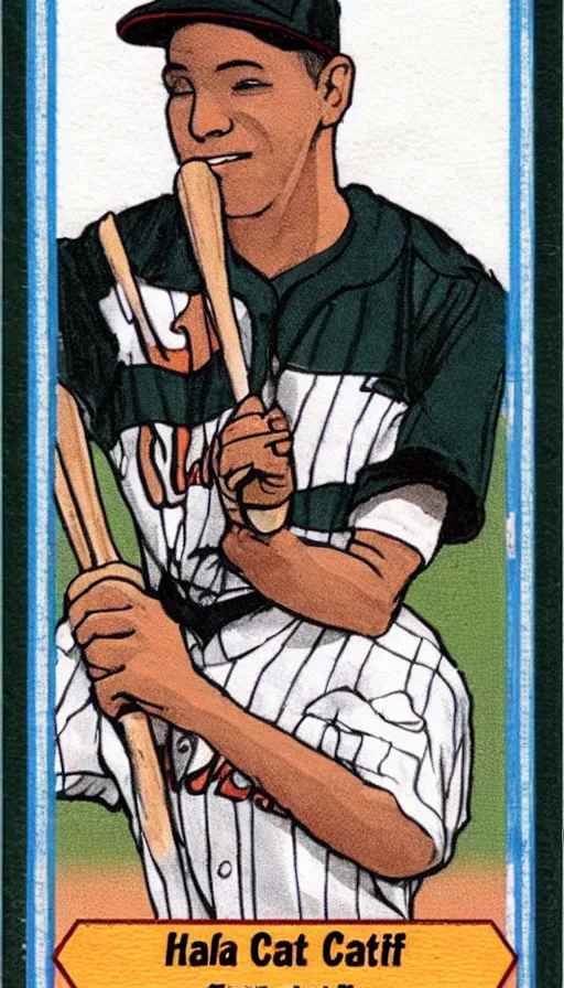 Prompt: baseball card for catty mccat, the first professional feline player