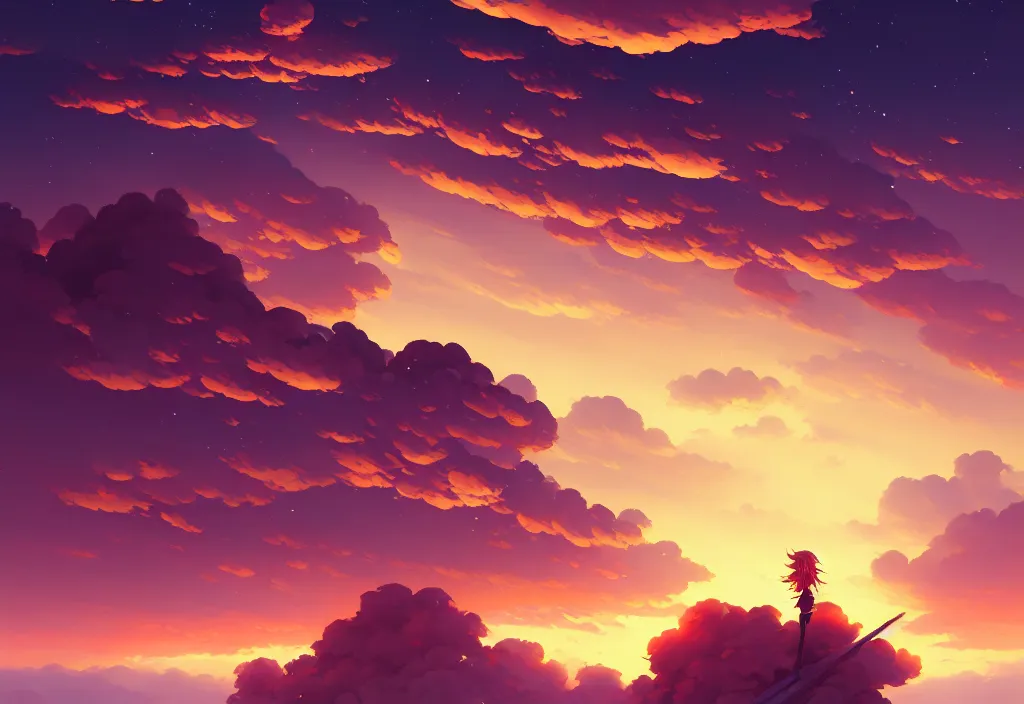 Image similar to night sky clouds on the horizon, intricate oil painting, high detail illustration, sharp high detail, manga and anime 1 9 9 9, official fanart behance hd artstation by jesper ejsing and makoto shinkai, 4 k,