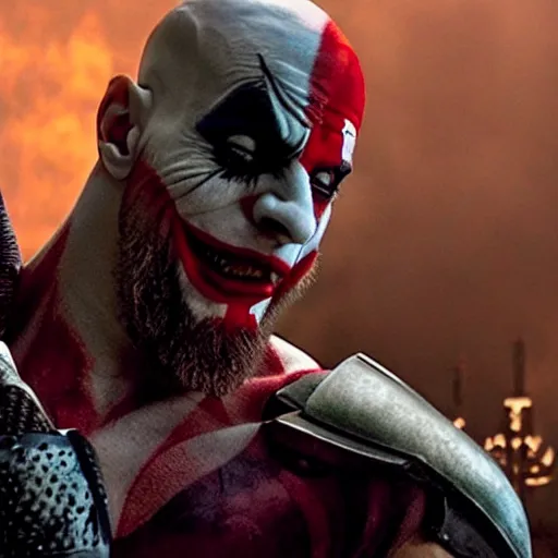 Image similar to film still of kratos as the joker in the new batman movie