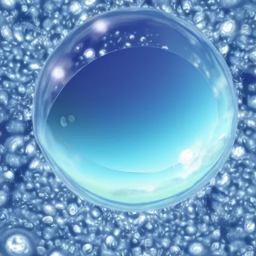 Prompt: planet earth inside a bubble floating on a wave