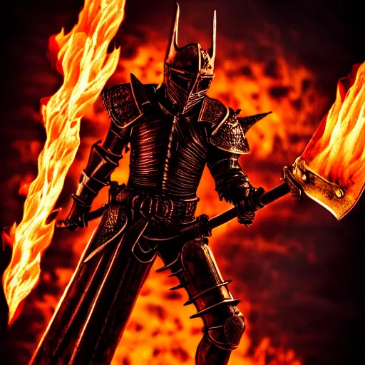 Prompt: photo of a hell knight with a flaming sword, highly detailed, 4k, HDR,