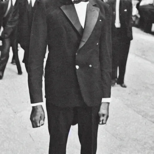 Image similar to vintage photo of a black man wearing a black suit in rio de janeiro