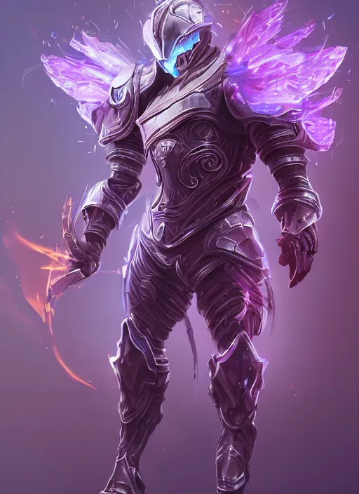 Prompt: a highly detailed illustration of futuristic cyber knight with flaming plume, rigid bulky armor, glowing purple line cracks in armor, dramatic standing pose, intricate, elegant, highly detailed, centered, digital painting, artstation, concept art, smooth, sharp focus, league of legends concept art, WLOP