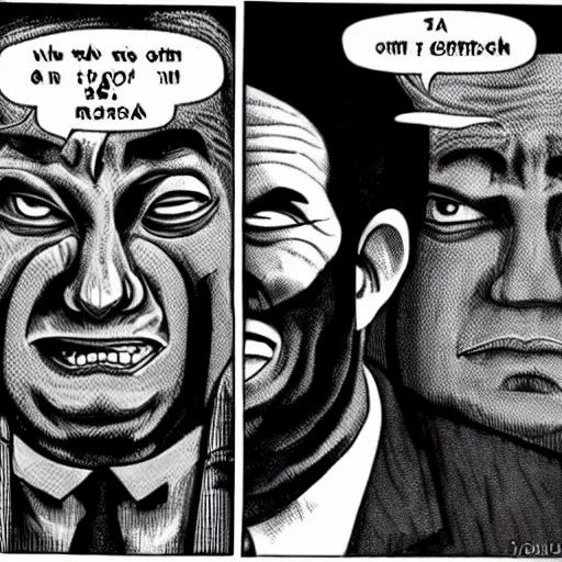 Prompt: Benjamin Netanyahu as a terrifying monster by Junji Ito