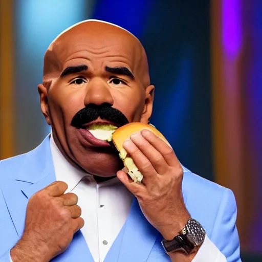 Prompt: photo of steve harvey crying because the cheeseburger he just bit into tasted so delicious