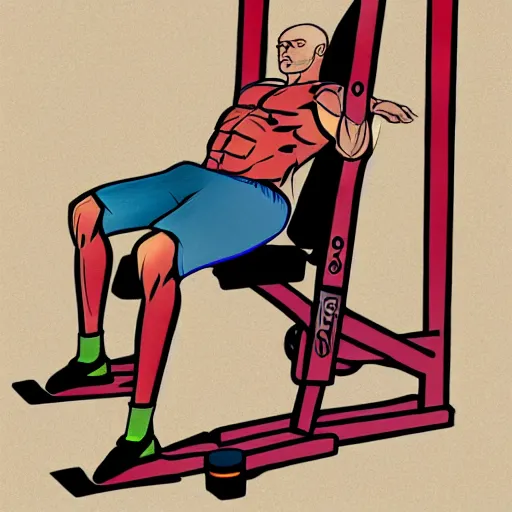 Image similar to coloured drawing of a man on a leg press machine doing leg presses,