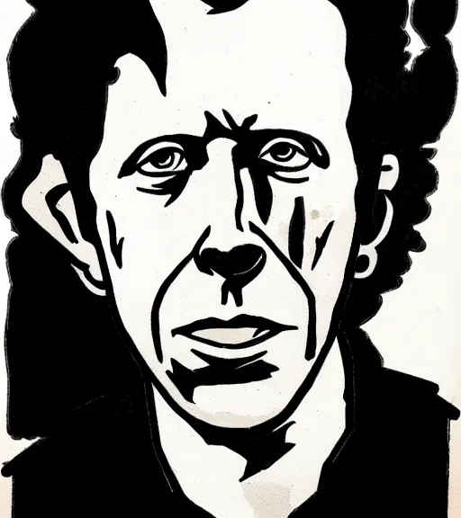 Prompt: portrait of Tom Waits artwork created by Mike Mignola, shaded ink illustration