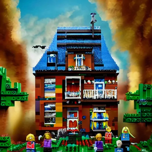 Prompt: a house made of legos pop surrealism digital art 4k detailed in the style of salvador dalli