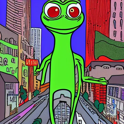 pepe the frog in the city, illustration by matt furie | Stable Diffusion