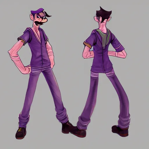 Prompt: waluigi, concept art by minerva j. chapman, trending on cg society, computer art, official art, anime aesthetic, anime,