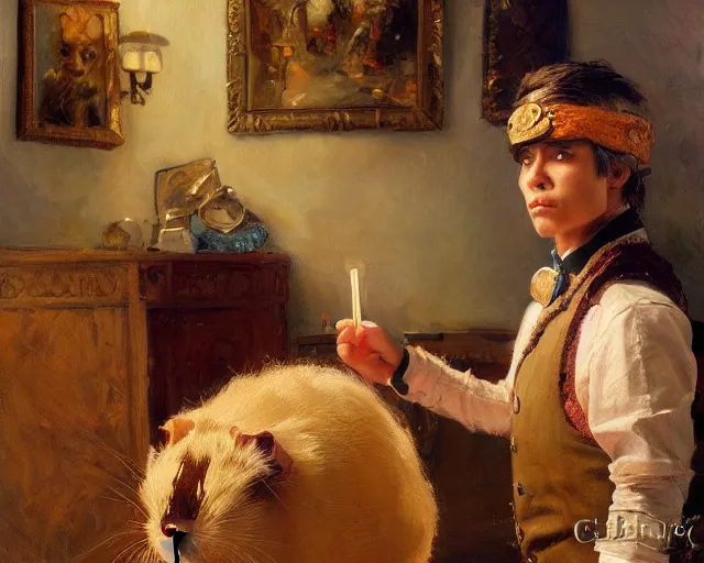 Image similar to a dressed guinea pig, highly detailed painting by gaston bussiere, craig mullins, j. c. leyendecker 8 k