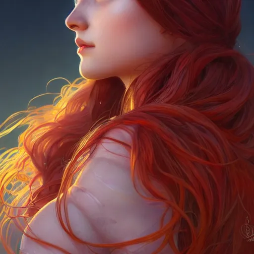 Image similar to girl with super long hair, hair becoming autumn red leaves, intricate, highly detailed, digital painting, artstation, concept art, smooth, sharp focus, illustration, unreal engine 5, 8 k, art by artgerm and greg rutkowski and alphonse mucha